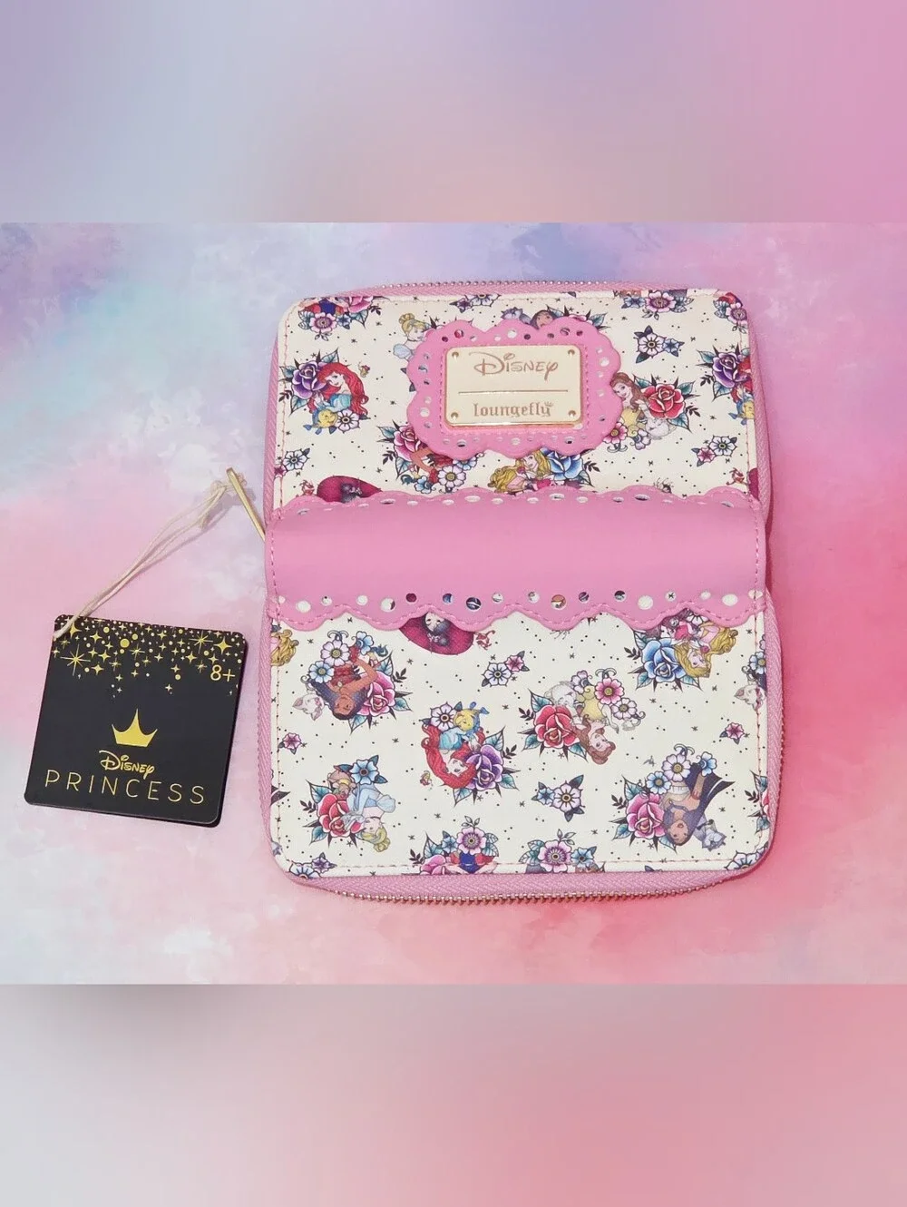 Brand New Loungefly Disney Princess Pink Tattoo Mini Backpack and Wallet 2022
